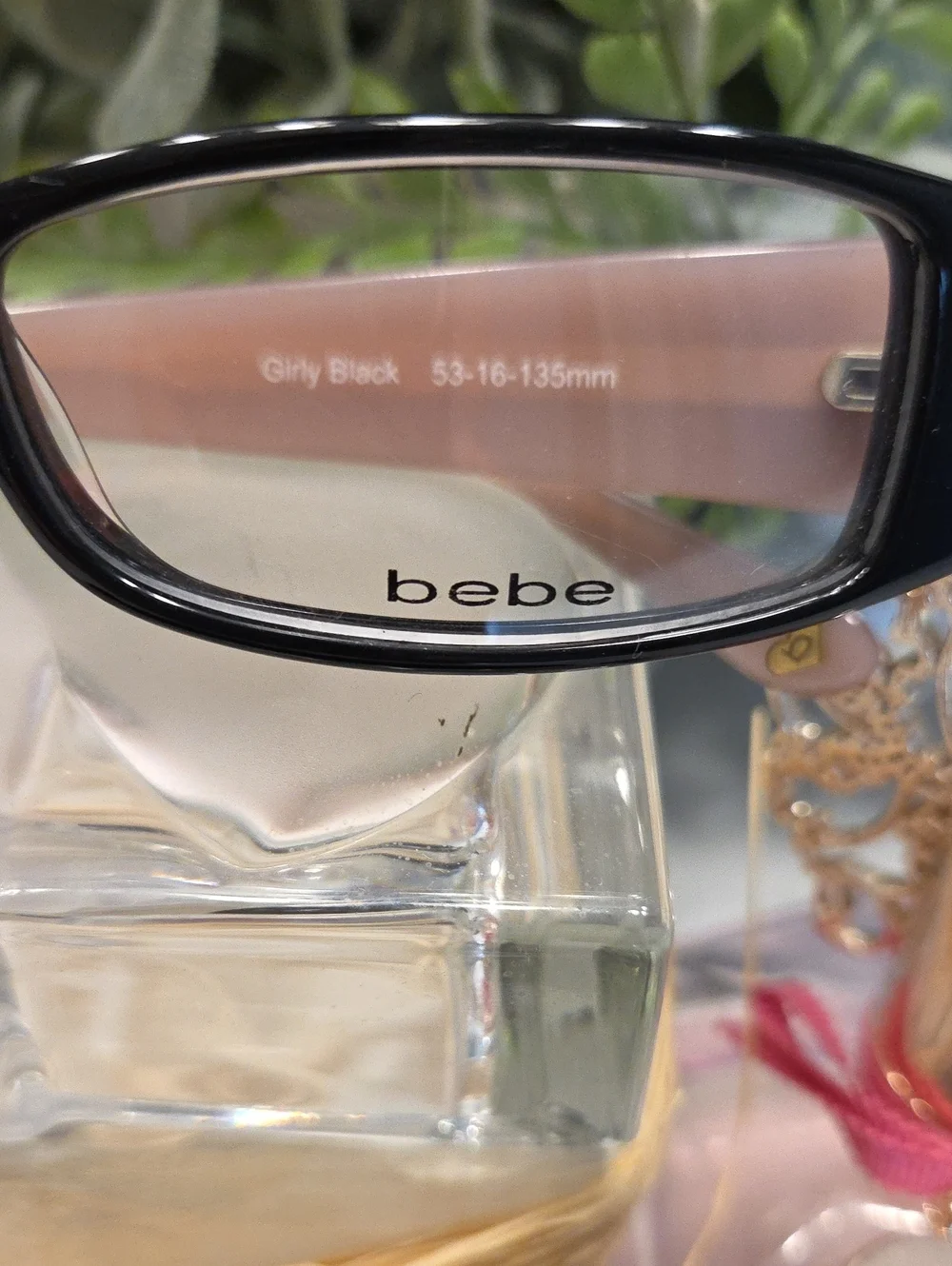 BEBE Black Frames with Pink Temples Rectangular Glasses EUC